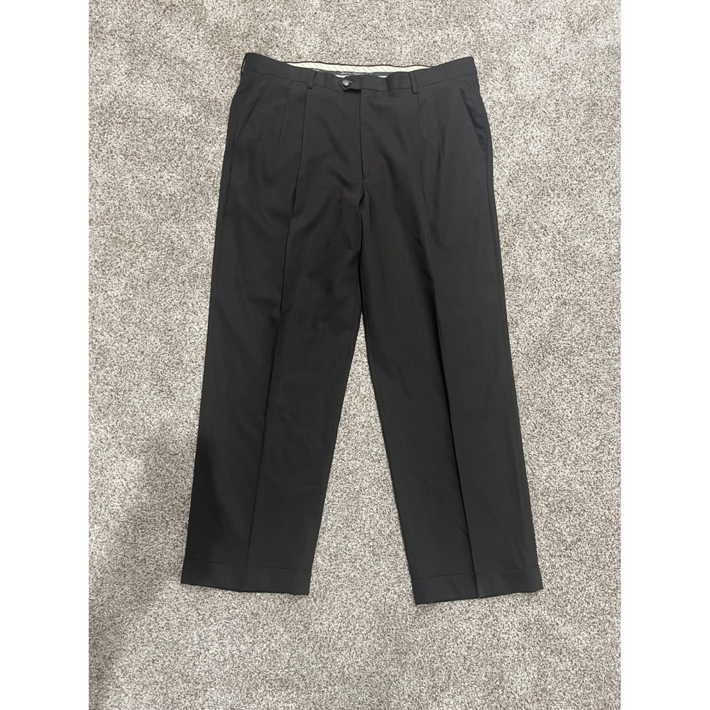 Zignone Biella Italy Mens 38 Wool Pleated Cuffed Dress Pants Brown Made in Italy
